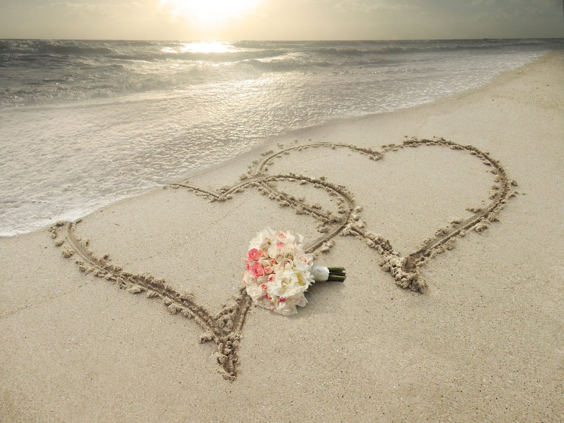 nature tropics sea coast sand heart flower bouquet