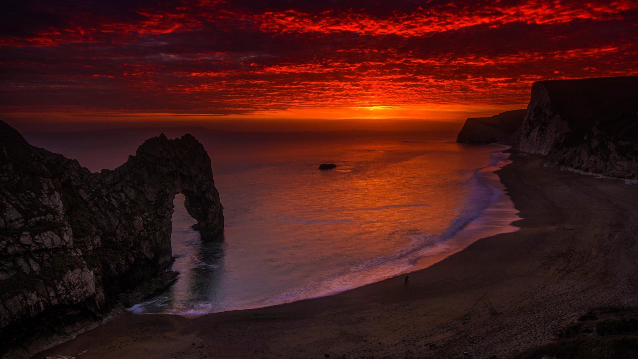 durdle porte porte de roche calcaire angleterre coucher de soleil