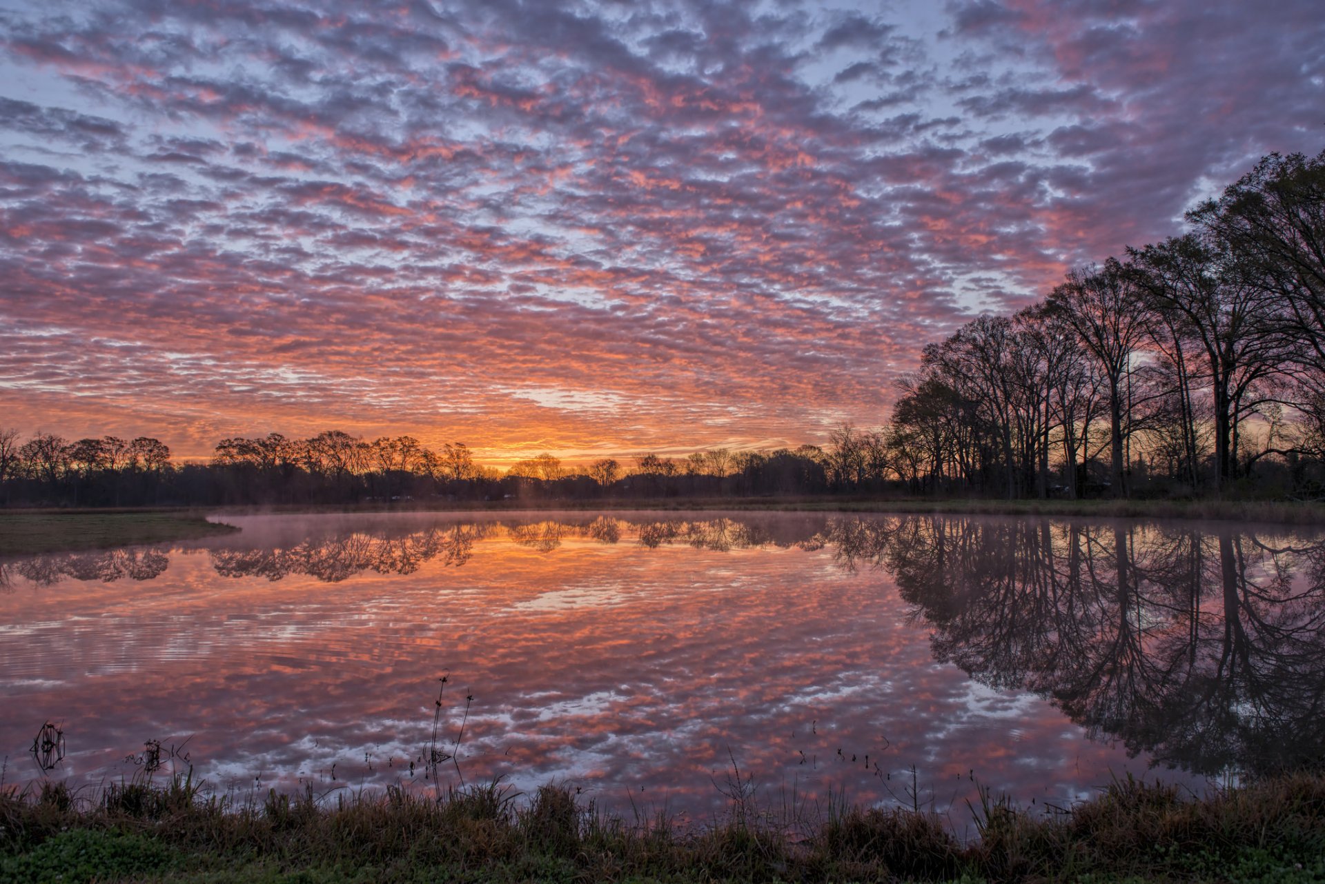 usa louisiana fluss wasser oberfläche reflexion ufer bäume abend sonnenuntergang himmel wolken