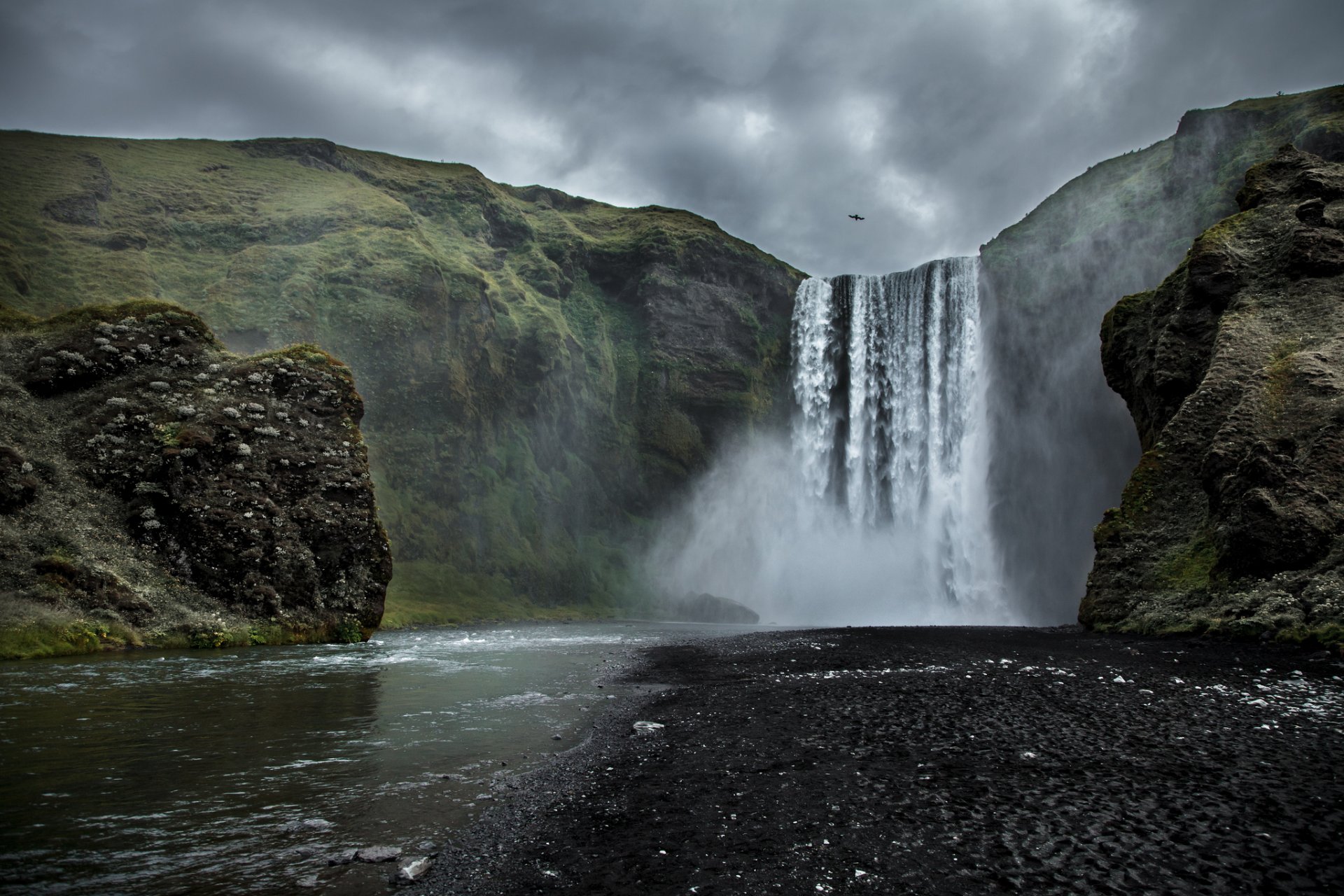 fluss wasserfall wolken vogel