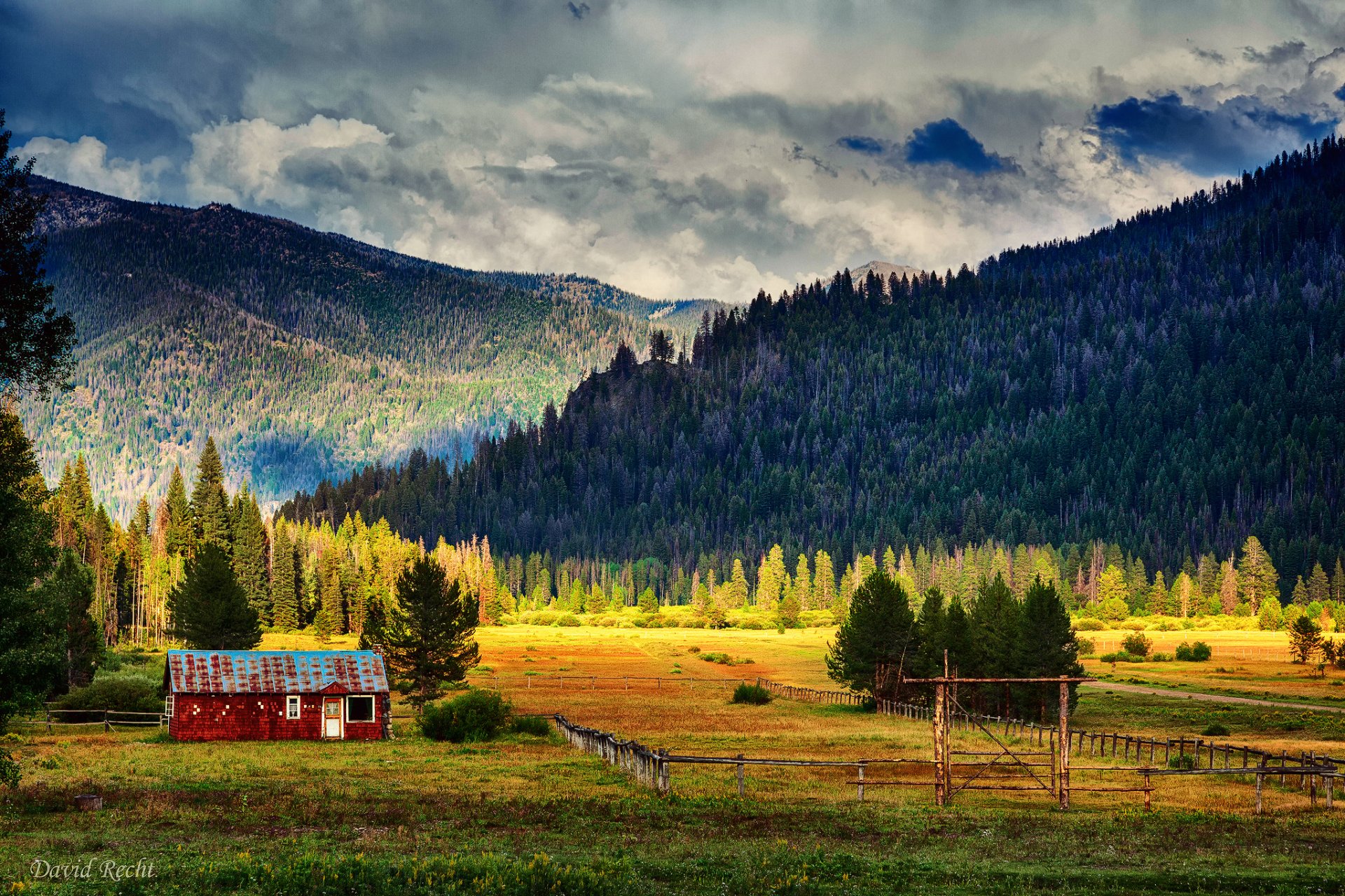 himmel wolken berge wald tanne feld licht haus