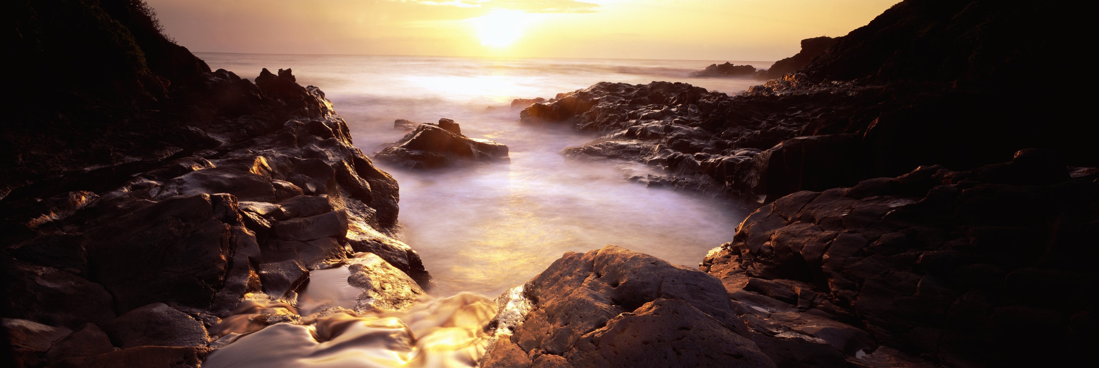 unrise sun fog nature stone