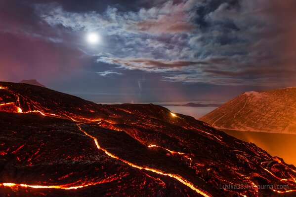 Раскаленный вулкан на Камчатке