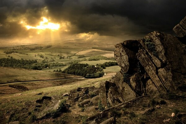 View of the valley from the cliff on the hills