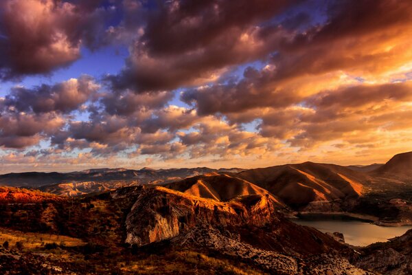 Golden clouds in the western sky