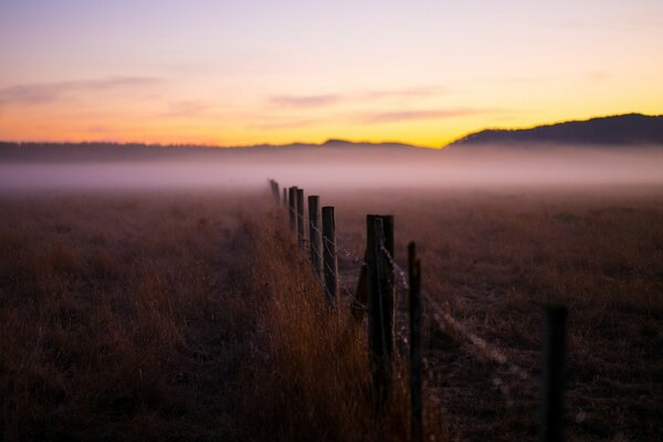 Tramonto dorato. Tramonto lilla. Tramonto al ranch