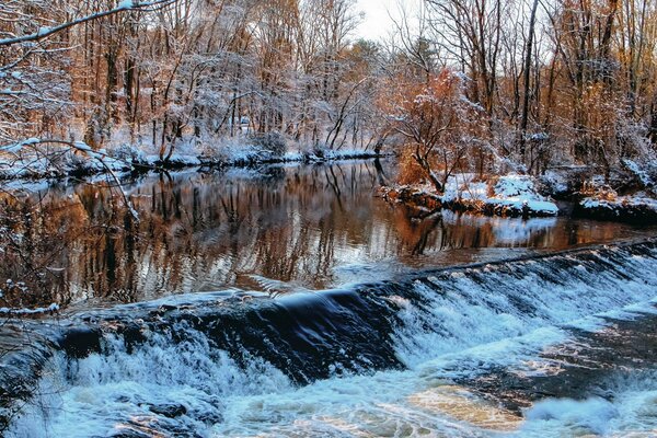 Winter river flow in the forest