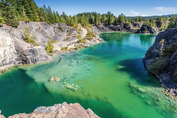 See unter den Felsen im Sommer