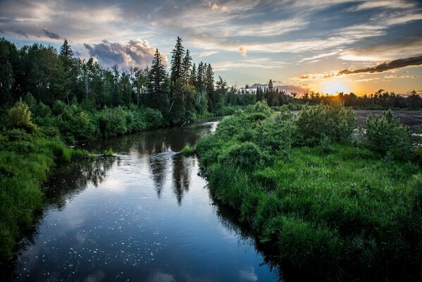 Beautiful sunset over a calm river