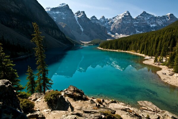 Rest by the lake. mountains and forest