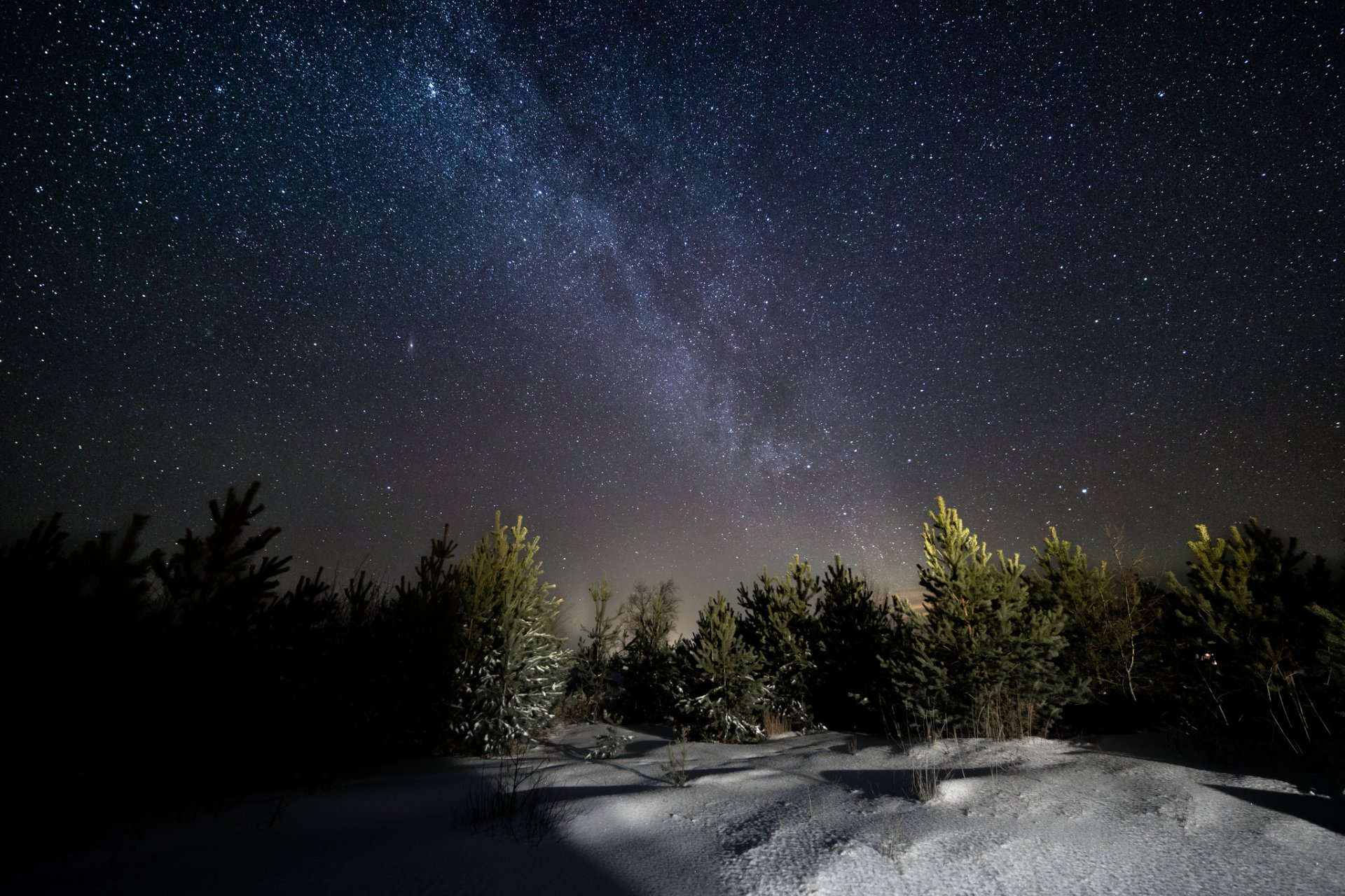 vía láctea noche invierno nieve