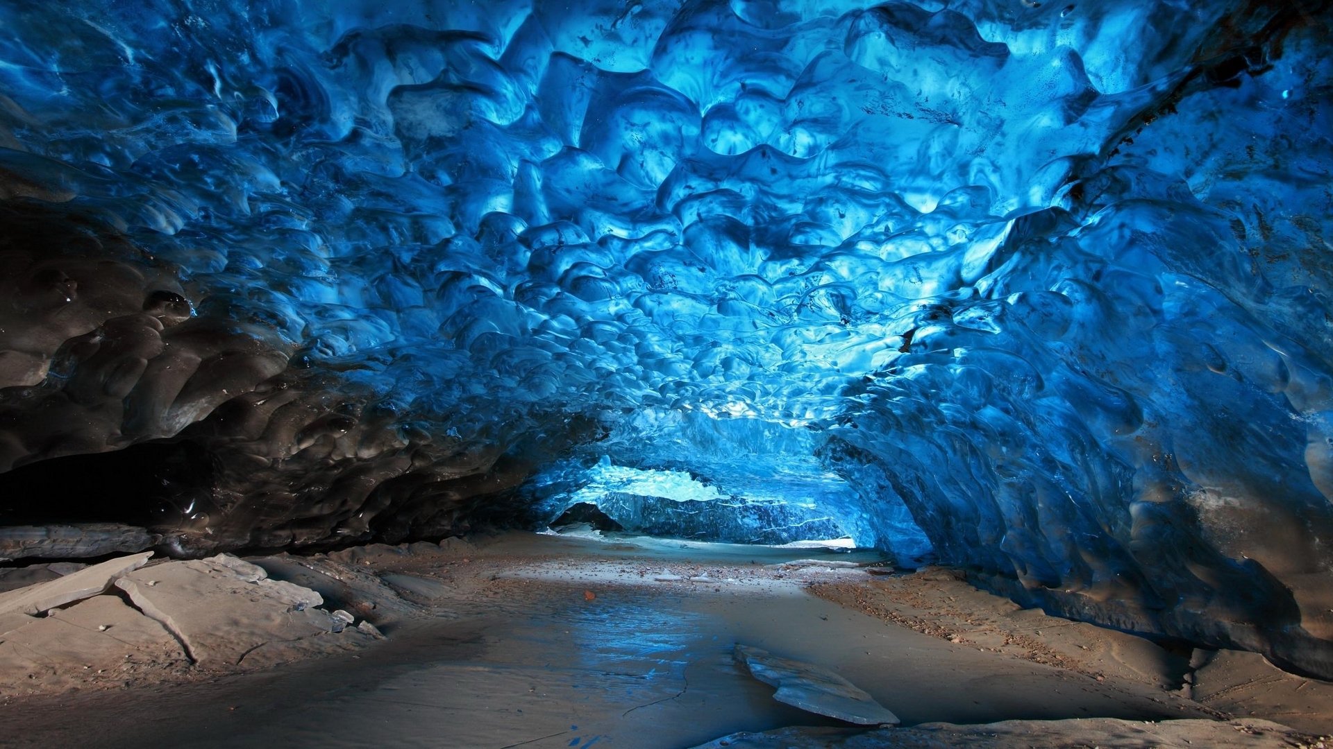 jaskinia lód niebieski skały skaftafell islandia