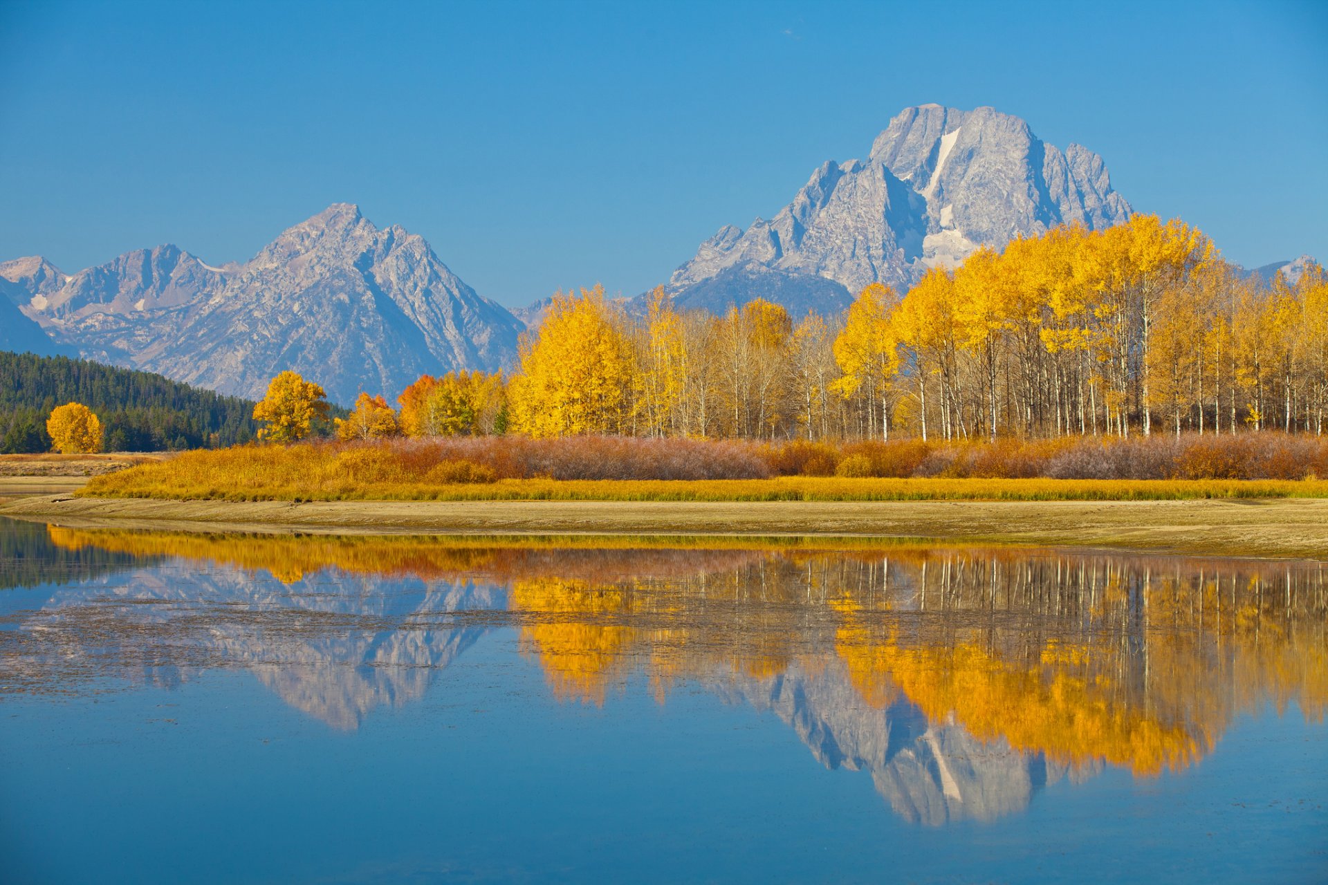 usa wyoming grand teton nationalpark mount moran see natur herbst bäume