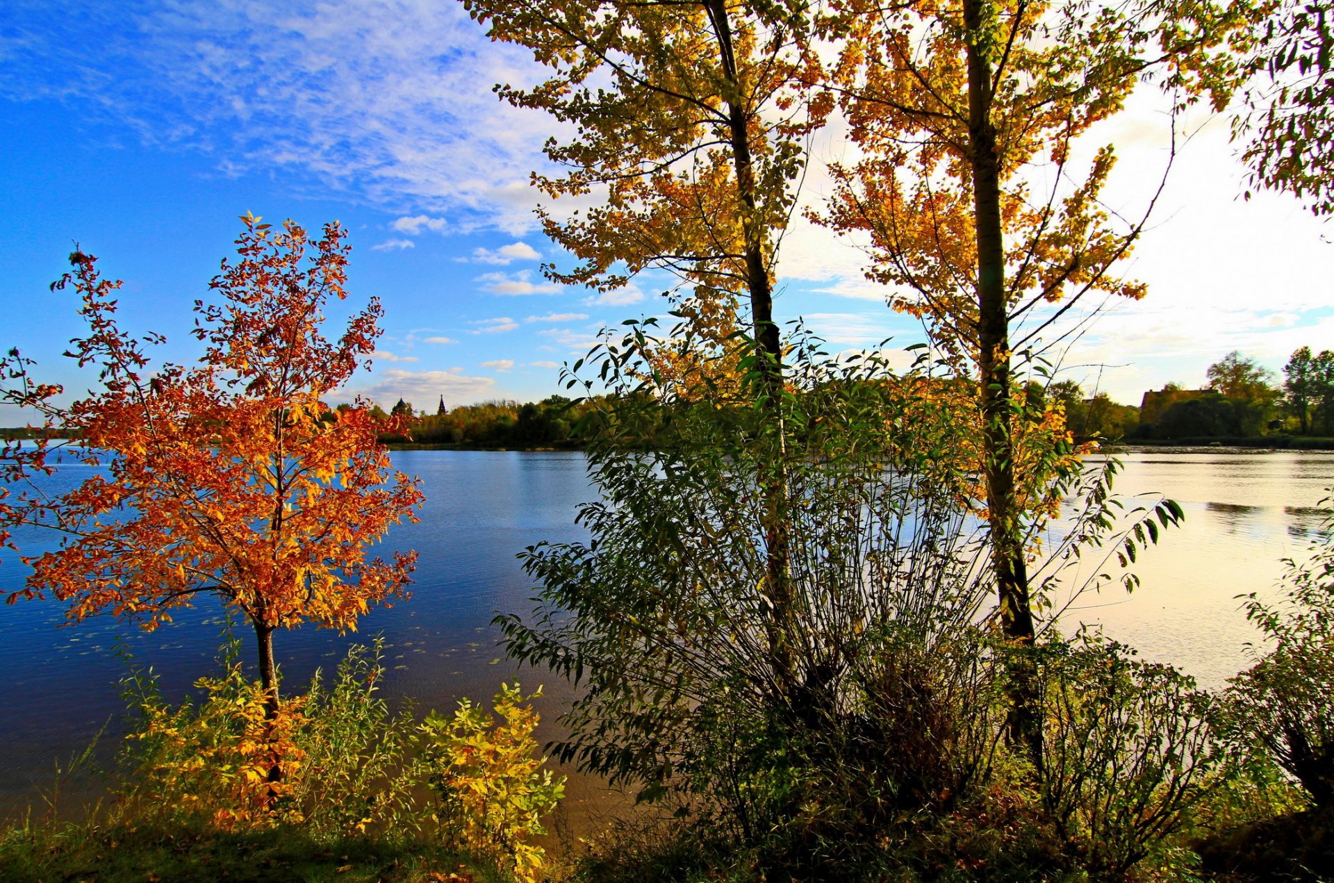 natur russland jaroslawl fluss bäume himmel wolken