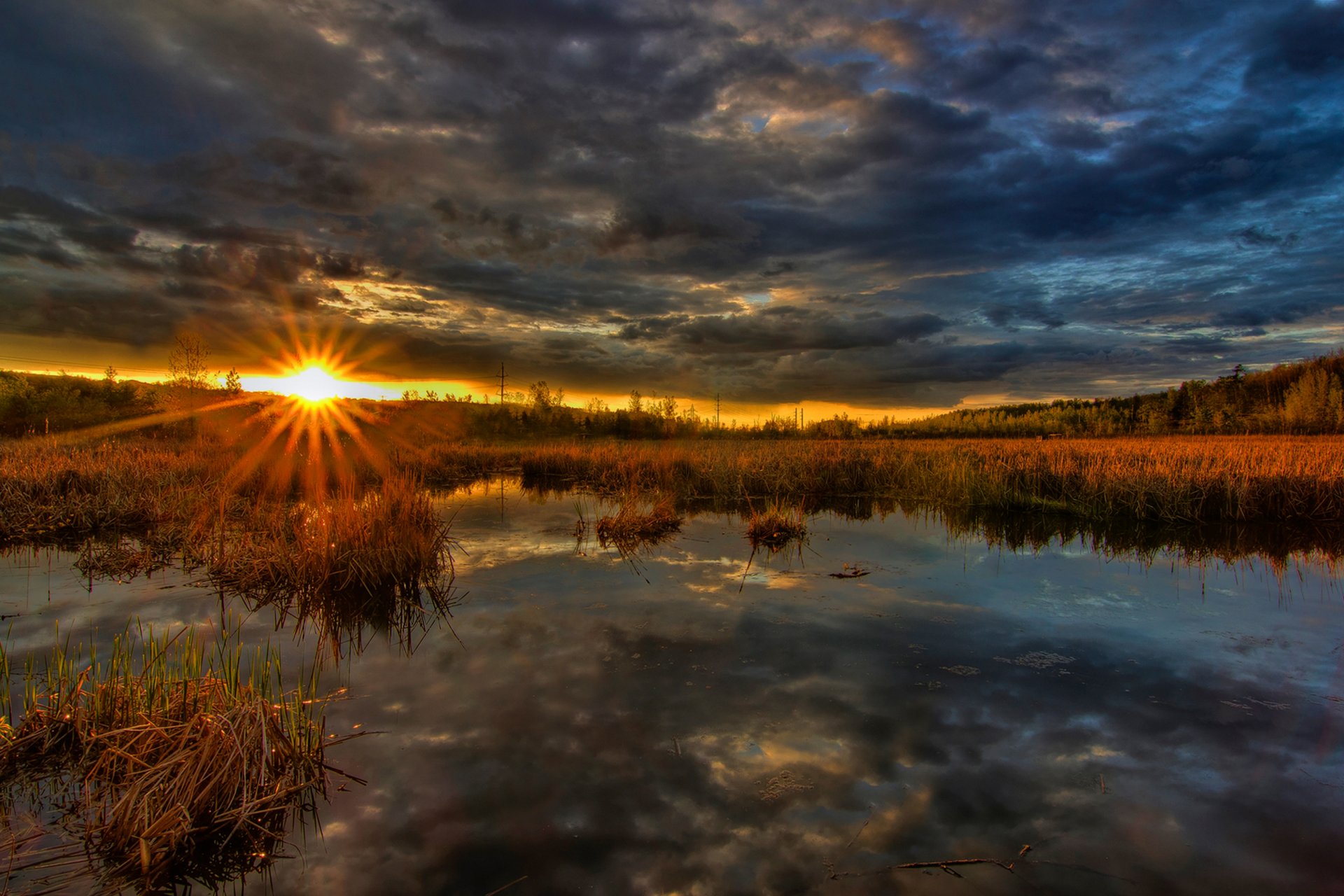 coucher de soleil soleil marais