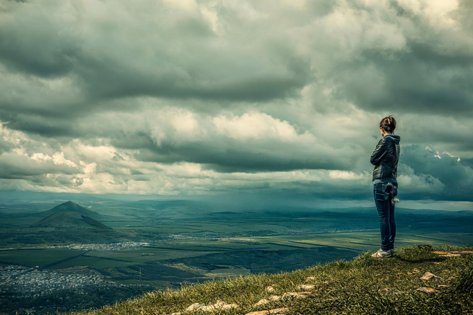 mountain landscape hills town pyatigorsk girl view