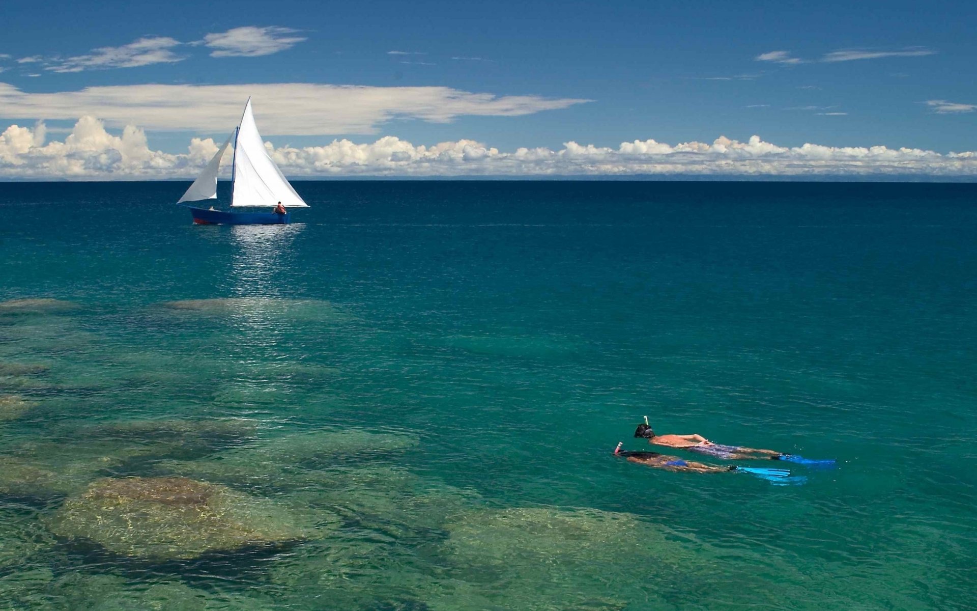 ea yacht sail people diving sky clouds boat sports vacation