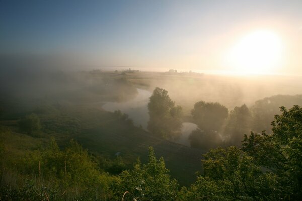 Mañana de niebla de verano junto al río