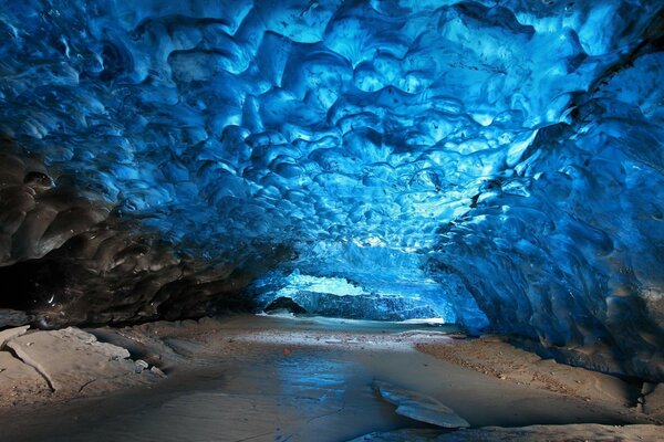 Iceland cave photo in blue