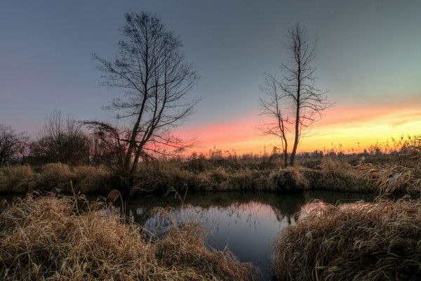 Reflejo del amanecer en el lago