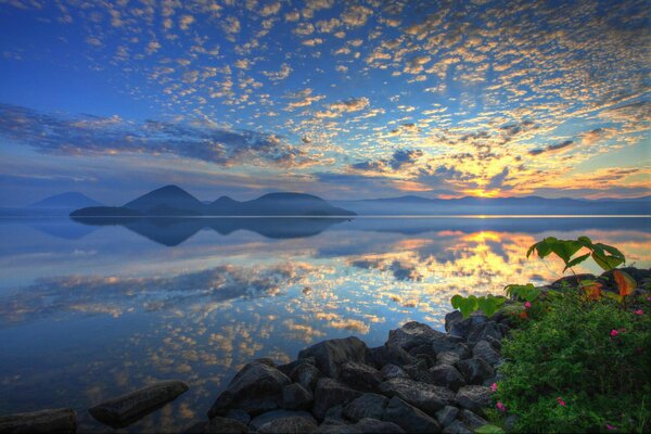 Lake toya in Japan at sunset