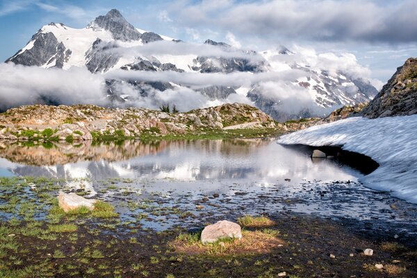 Fonte des neiges parmi les montagnes