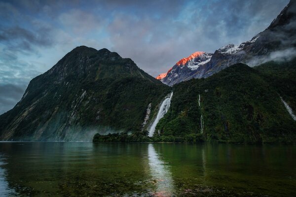 Landscape. Mountains, sea. Amazing Bowen Falls