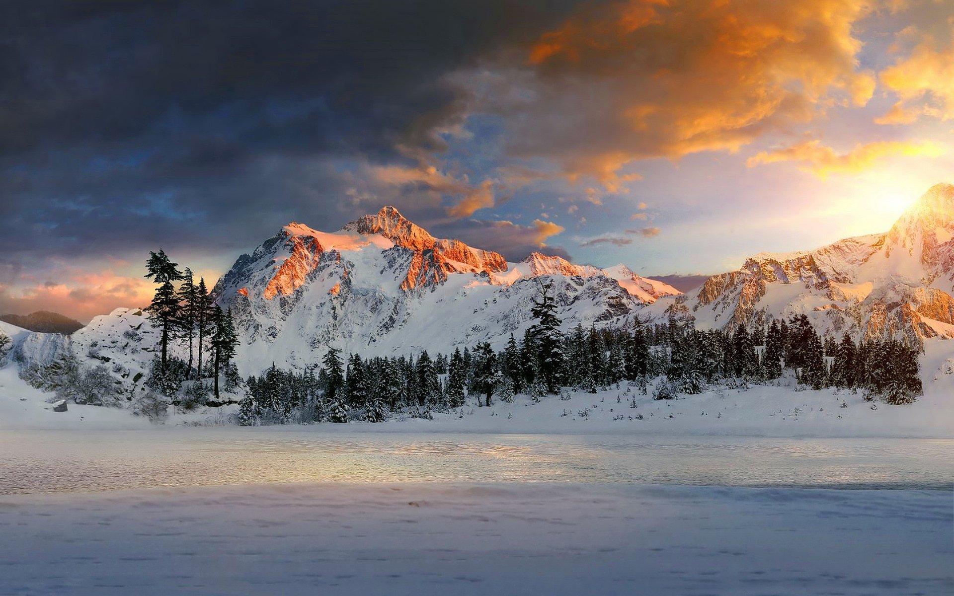 montagnes ciel lac