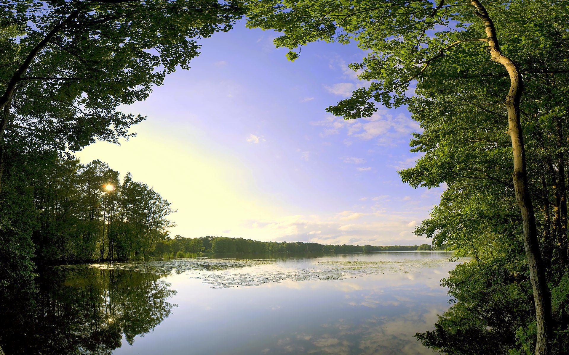 lac arbres nuages