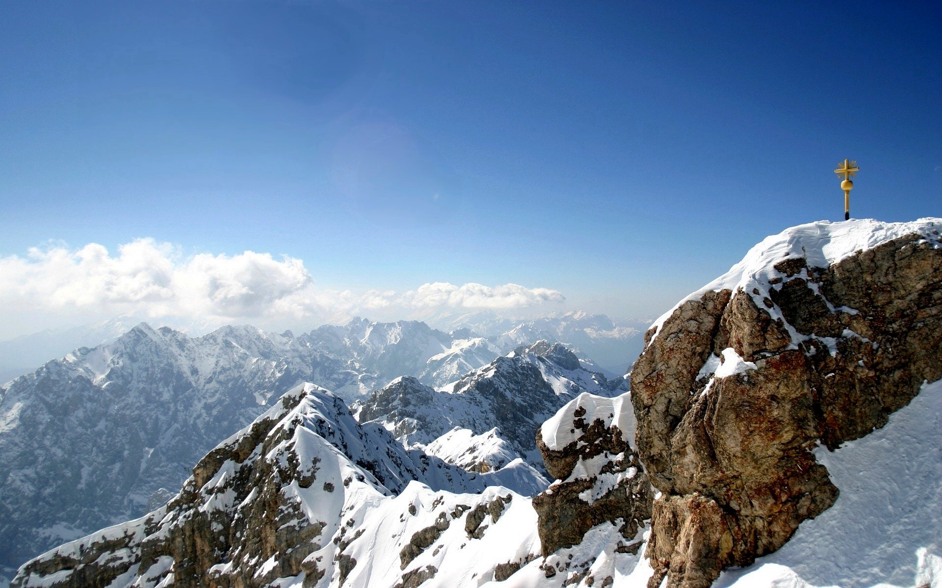 berge schnee kreuz wolken