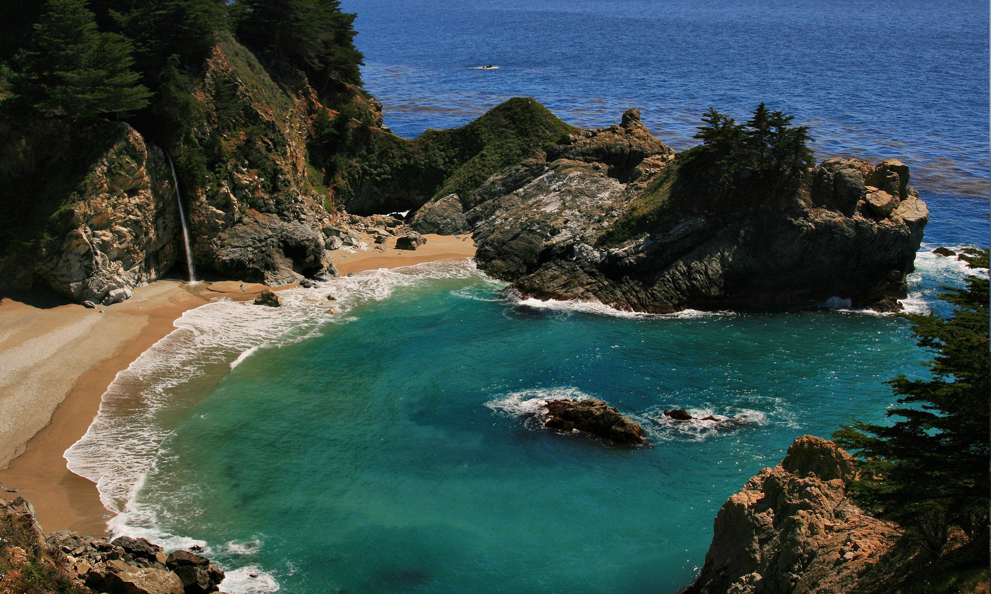 beach ocean waterfall bay