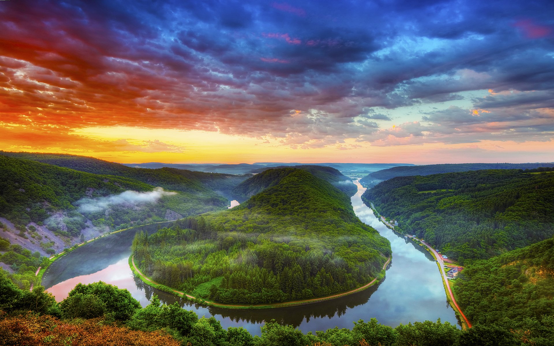 fluss wald nebel himmel wolken