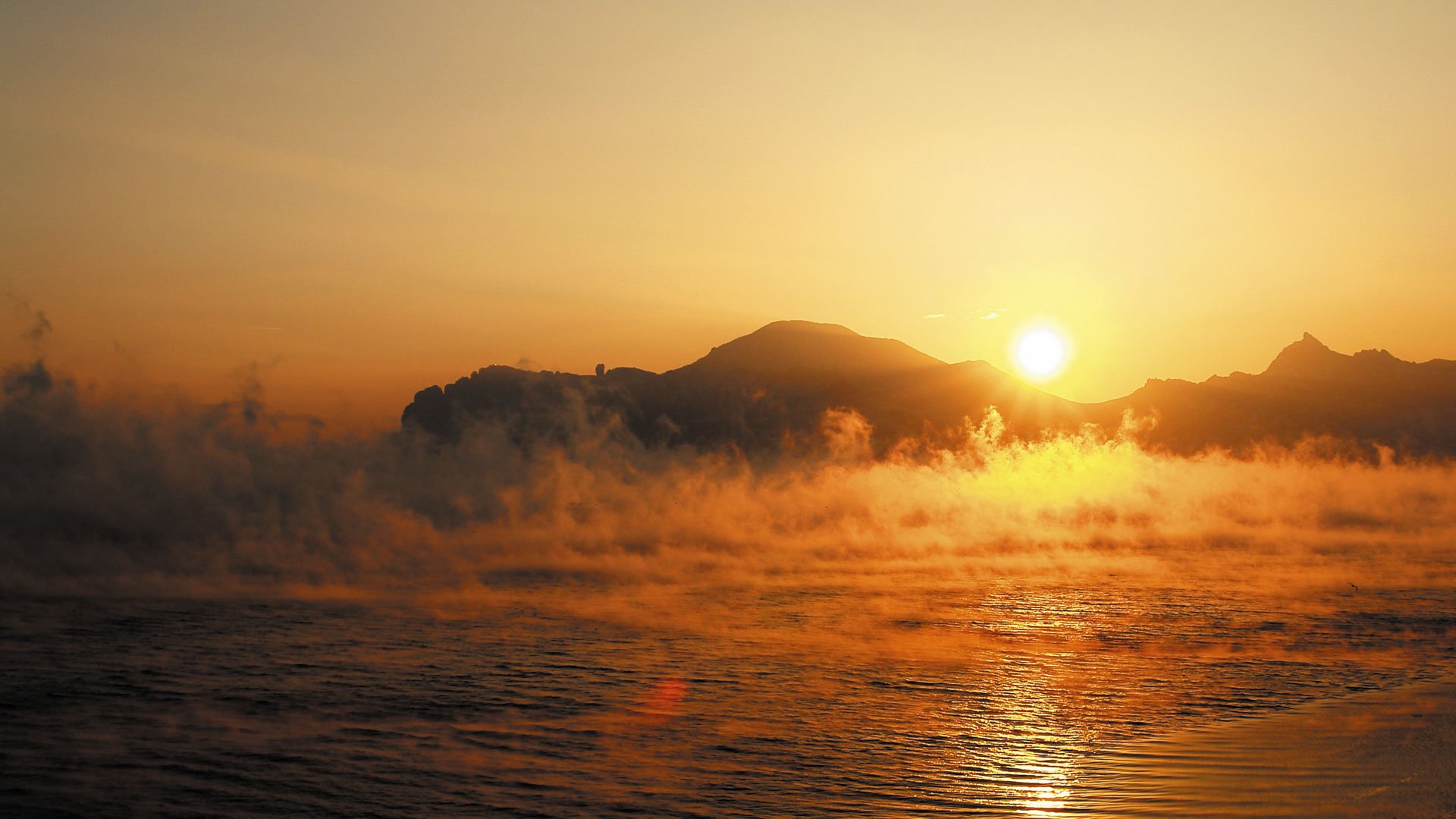 crimée automne soleil vapeur mer montagne lever du soleil