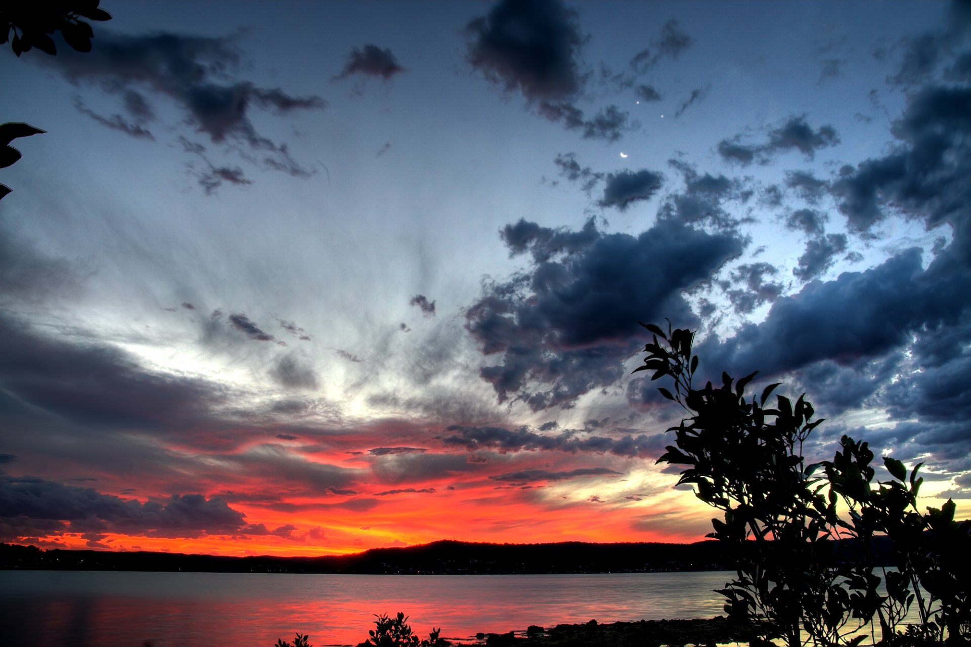 lake beach sunset