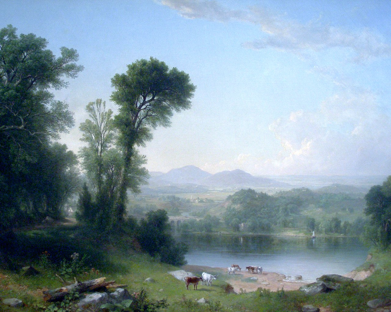 pintura río orilla abrevadero