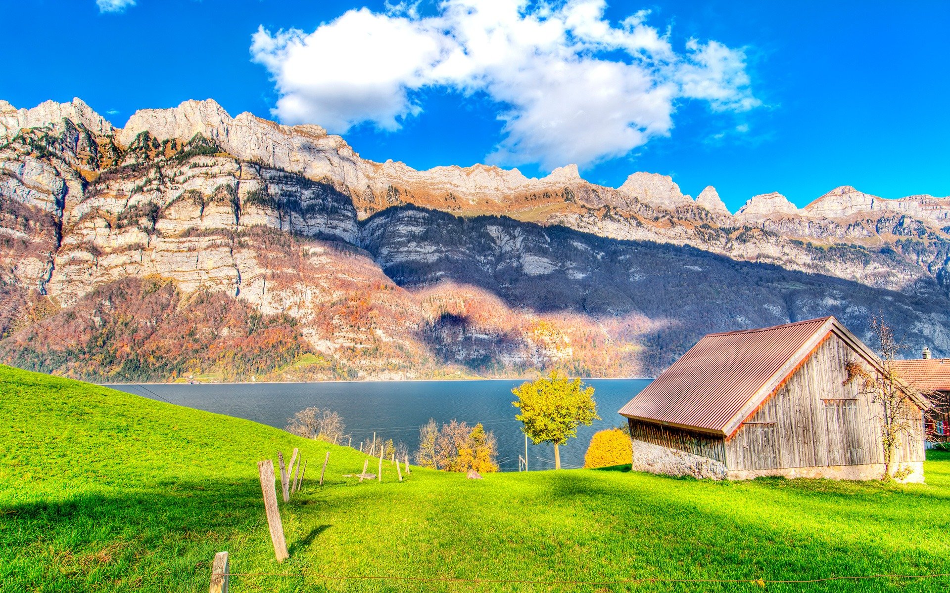 cabaña lago vegetación rocas