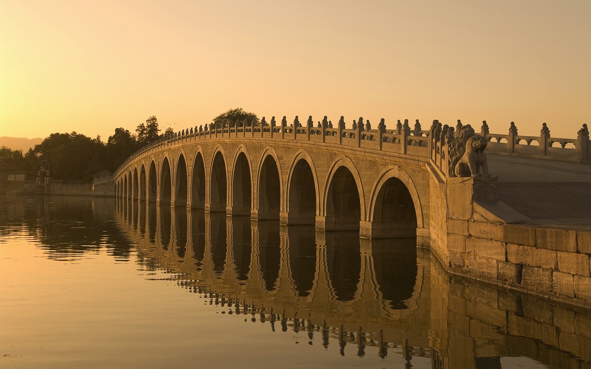 coucher de soleil pont rivière