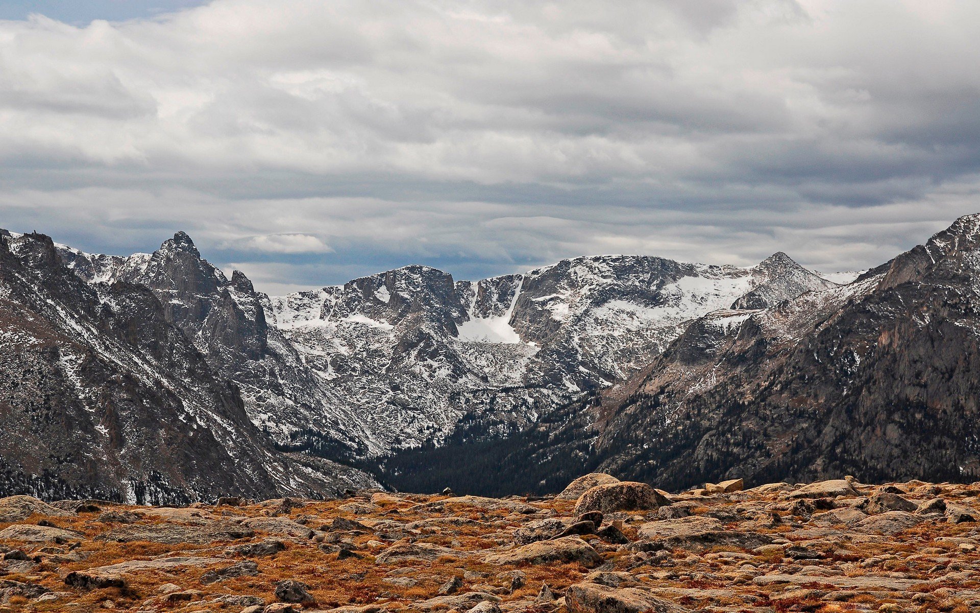 mountain stones snow