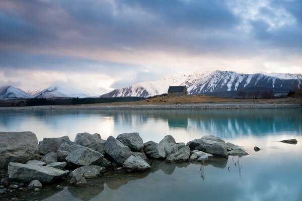 Big stones. Snowy Mountains