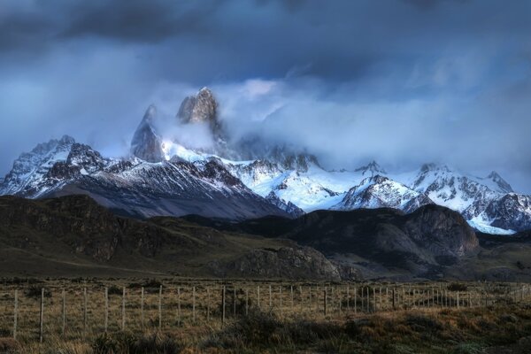 Argentine mountains in misty clouds