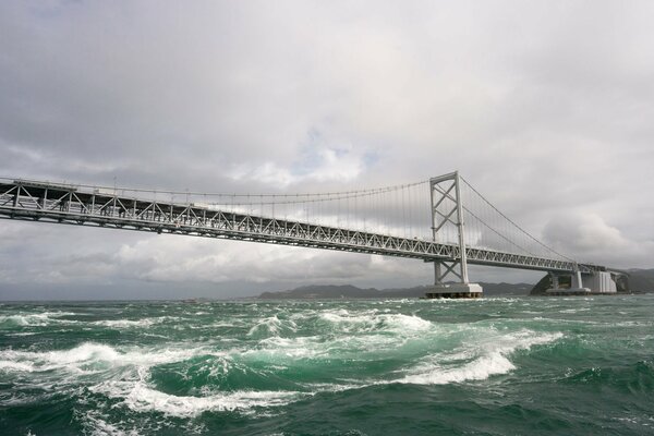 Fortes vagues sous le long pont