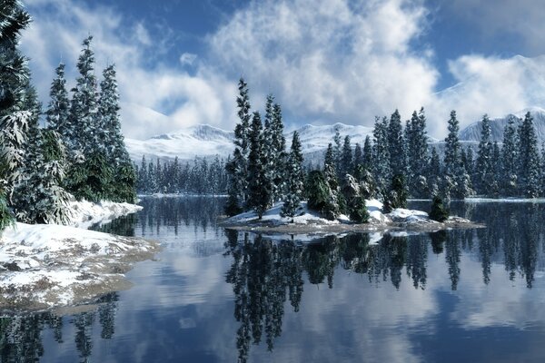 Fiume della foresta in inverno