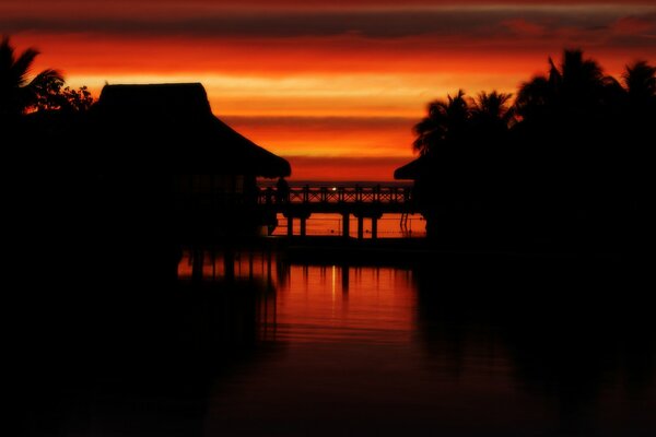 Tropical sunset on the island of Tahiti