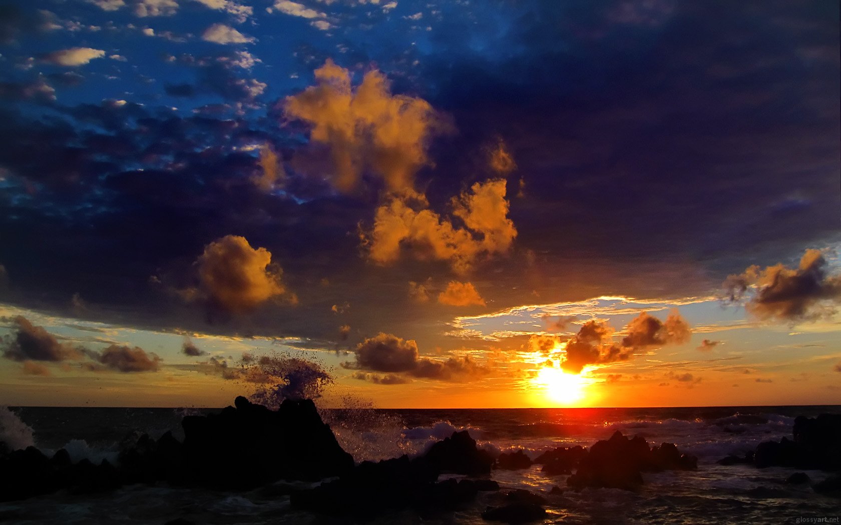 meer wellen steine himmel sonnenuntergang