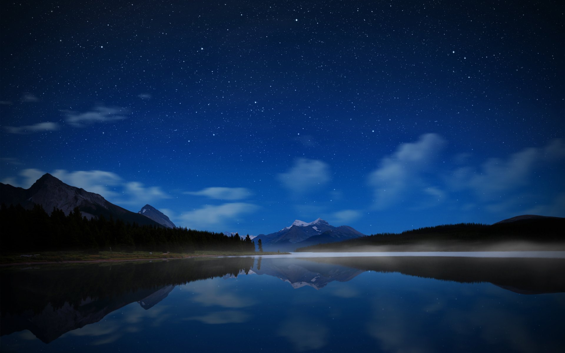 canada park jasper lake mountain night sky star water