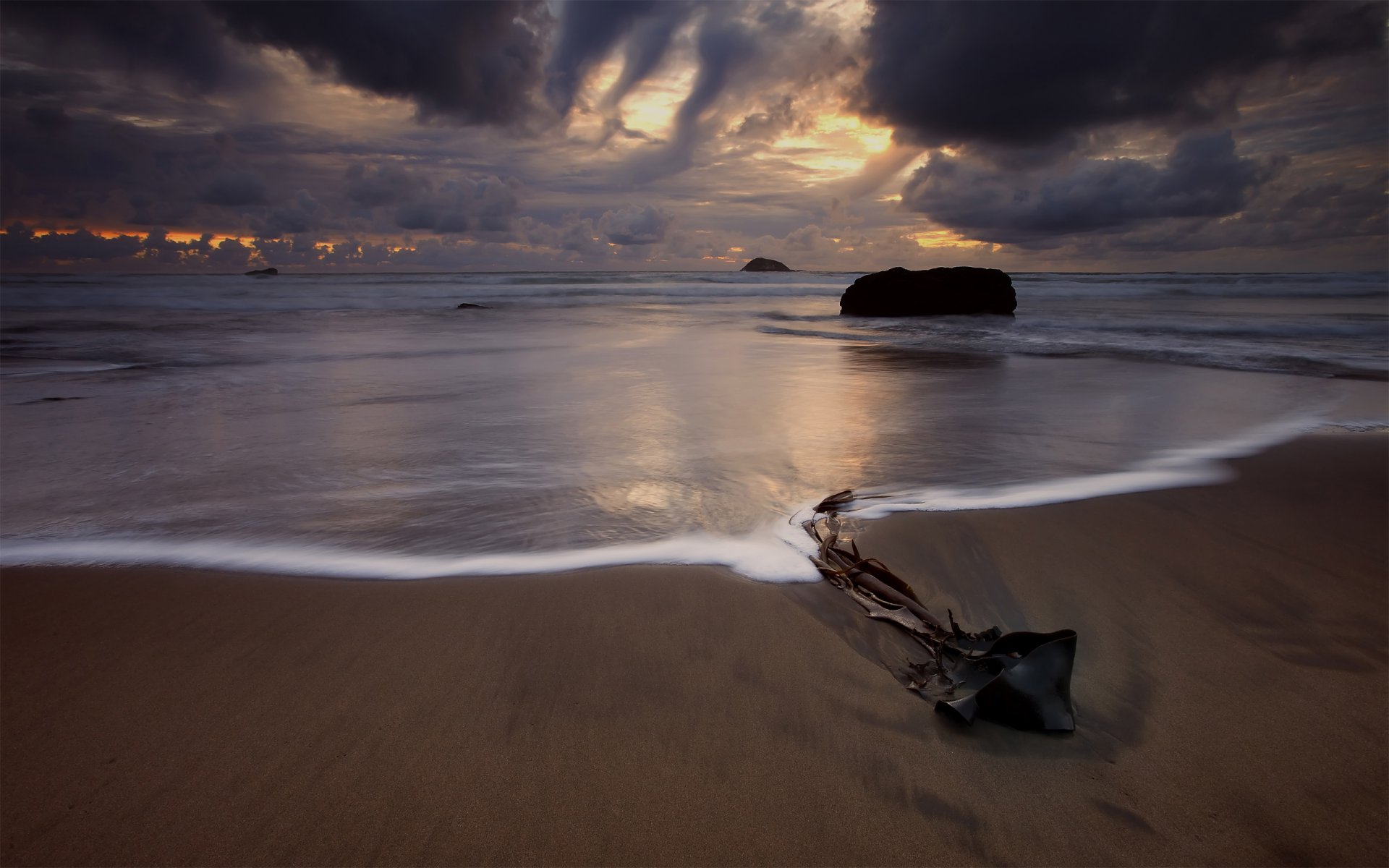 plage nuages nouvelle-zélande sable mer ciel coucher de soleil eau