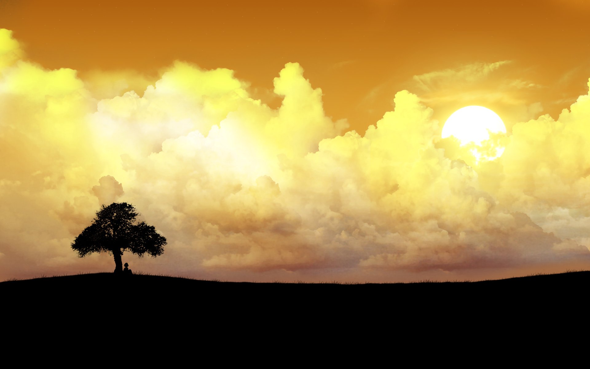 arbre solitaire nuages soleil