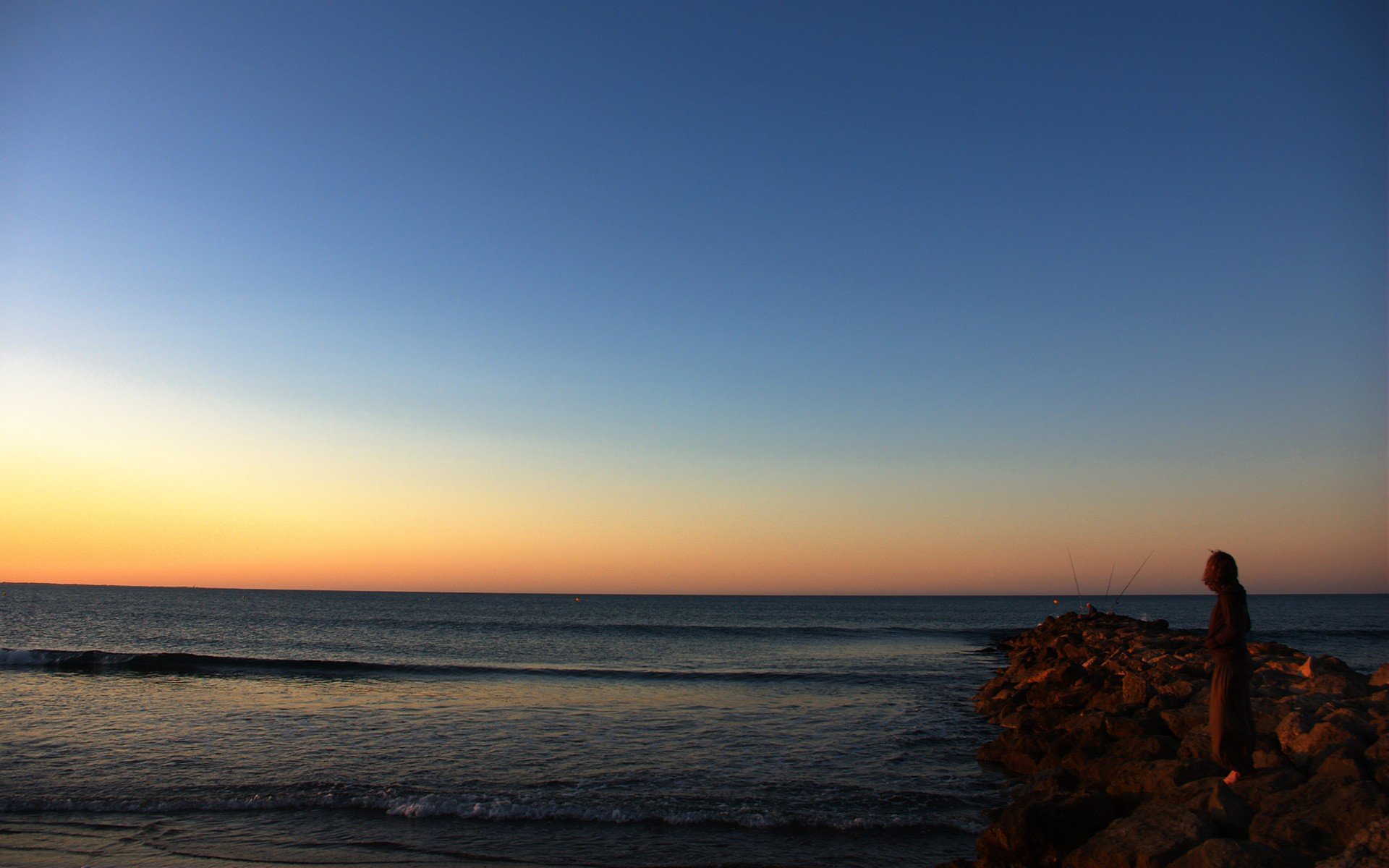 horizont sonnenuntergang himmel meer steine