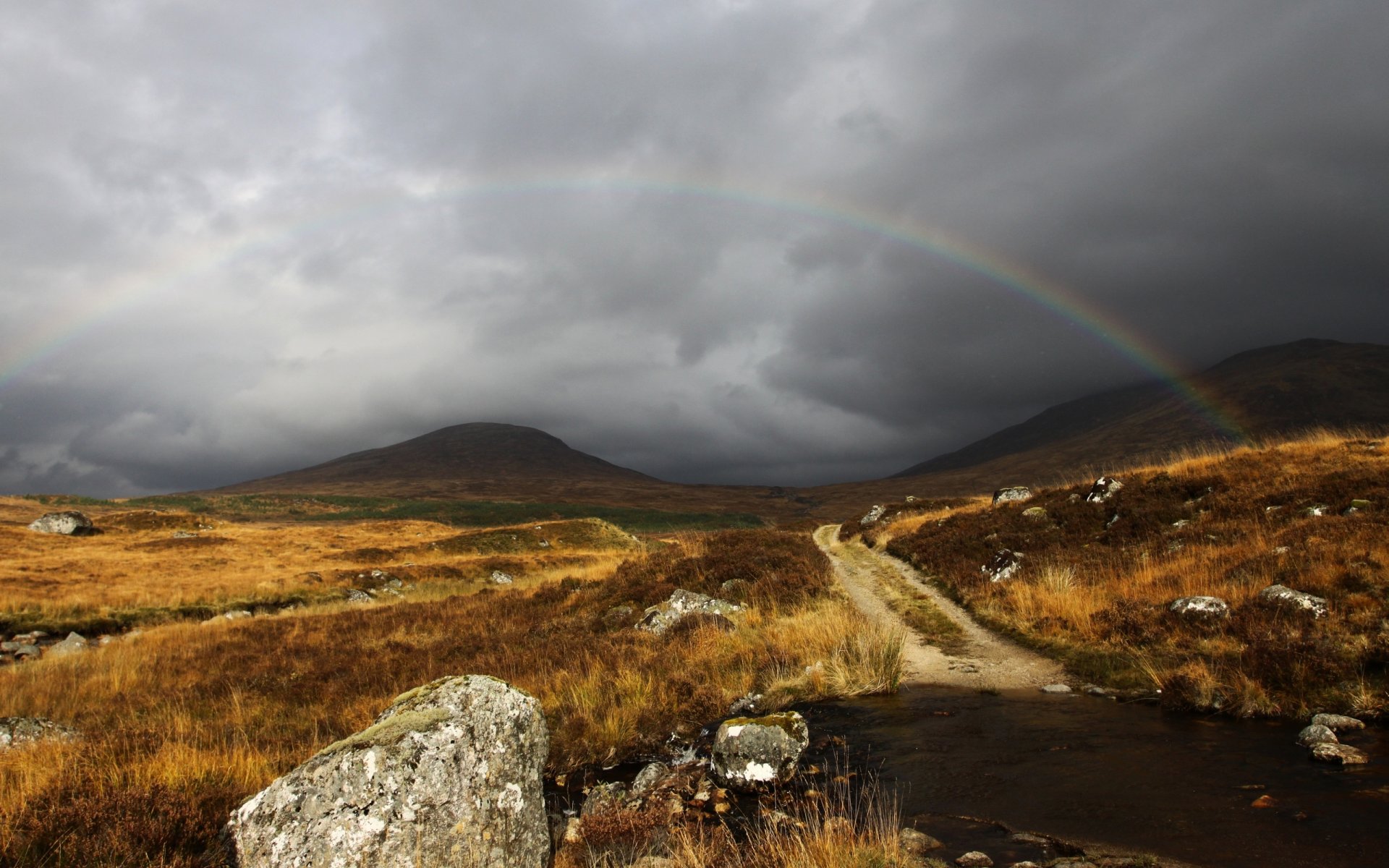 clouds grey rainbow scotland sky