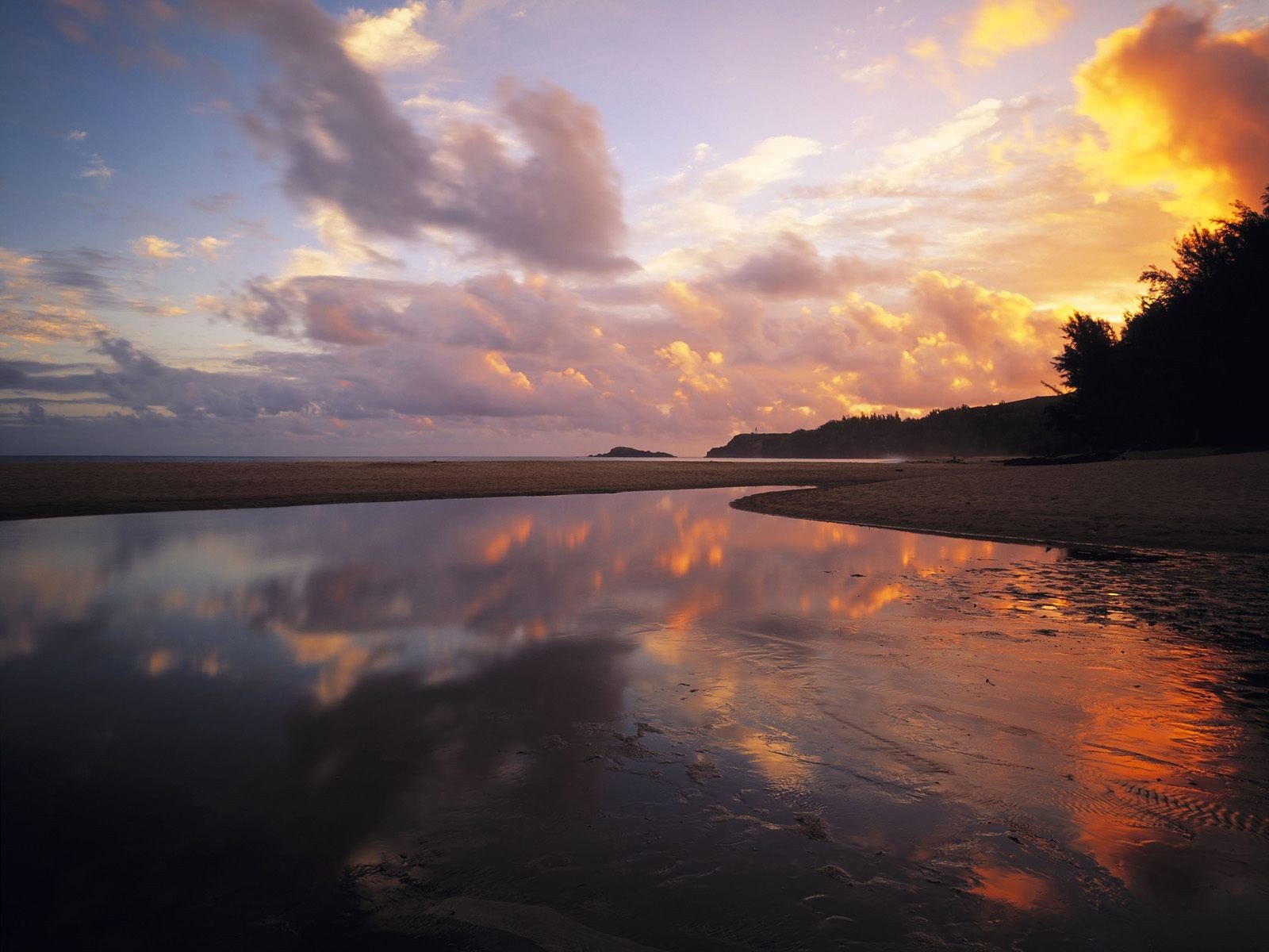 unset clouds night beach water